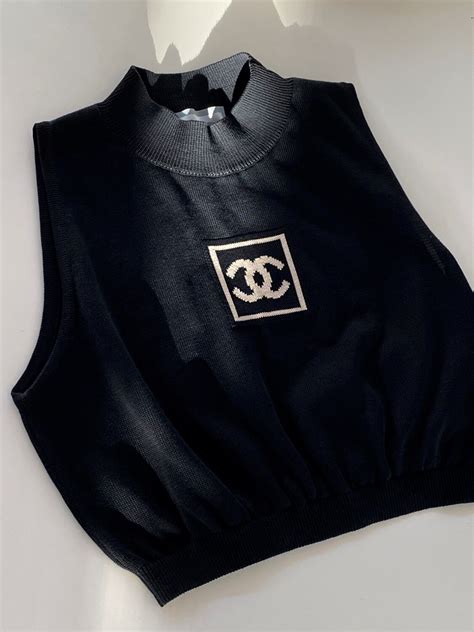 chanel knit crop top|chanel strappy tops.